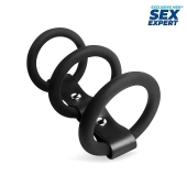 Черное тройное эрекционное кольцо с ремешком - Sex Expert - в Костроме купить с доставкой