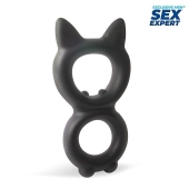 Черное двойное эрекционное кольцо с кошачьими ушками - Sex Expert - в Костроме купить с доставкой