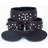 Набор БДСМ-аксессуаров из мягкой кожи черного цвета - БДСМ Арсенал - купить с доставкой в Костроме