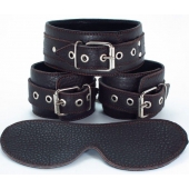 Набор БДСМ-аксессуаров из мягкой кожи черного цвета - БДСМ Арсенал - купить с доставкой в Костроме