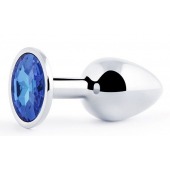 Анальное украшение BUTT PLUG  Small с синим кристаллом - 7 см. - Anal Jewelry Plug - купить с доставкой в Костроме