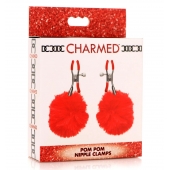 Красные зажимы на соски с помпонами Pom Pom - XR Brands - купить с доставкой в Костроме