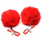 Красные зажимы на соски с помпонами Pom Pom - XR Brands - купить с доставкой в Костроме