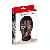 Черная кружевная маска на голову с отверстиями для глаз и рта - Fetish Tentation - купить с доставкой в Костроме