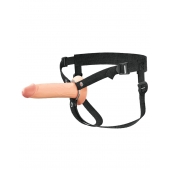 Телесный полый страпон на черных ремнях Hollow Silicone Strap-on - 17,8 см. - Pipedream - купить с доставкой в Костроме