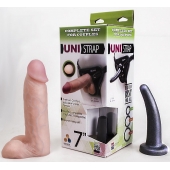 Страпон-унисекс с двумя насадками UNI strap 7  Harness - 19 и 16 см. - LOVETOY (А-Полимер) - купить с доставкой в Костроме