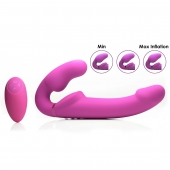 Розовый безремневой страпон с вибрацией и функцией расширения Inflatable Ergo-Fit Strapless Strap-On - XR Brands - купить с доставкой в Костроме