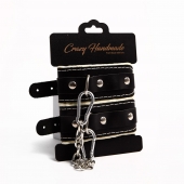 Черные скругленные наручники с мягкой бежевой подкладкой - Crazy Handmade - купить с доставкой в Костроме