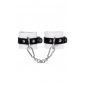 Бело-черные кожаные наручники с одним ремешком с люверсами - Pecado - купить с доставкой в Костроме
