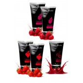 Набор из 5 съедобных лубрикантов JUJU (клубника х 2, малина х 2, вишня) - JuJu - купить с доставкой в Костроме
