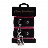 Черно-розовые скругленные наручники с мягкой подкладкой - Crazy Handmade - купить с доставкой в Костроме