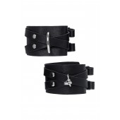 Черные кожаные оковы с двумя перекрёстными ремешками - Pecado - купить с доставкой в Костроме
