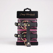 Черные кожаные оковы с розовой строчкой - Crazy Handmade - купить с доставкой в Костроме