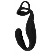 Черное эрекционное кольцо со стимуляцией промежности и анальной пробкой Cock Ring with RC Prostate Plug - Orion - в Костроме купить с доставкой