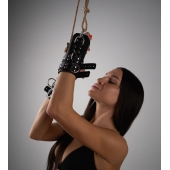 Черные высокие кожаные наручники для подвешивания - Crazy Handmade - купить с доставкой в Костроме