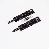 Черные кожаные наручники с узорами и золотистой фурнитурой - Crazy Handmade - купить с доставкой в Костроме