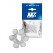 Прозрачное эластичное эрекционное кольцо с 6 шариками - Sex Expert - в Костроме купить с доставкой