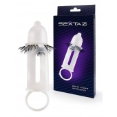 Эластичная насадка на пенис с подхватом мошонки и стимулирующими «ресничками» - Sextaz - в Костроме купить с доставкой