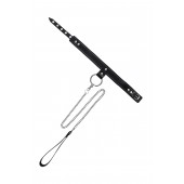 Черный узкий однослойный ошейник с серебристым поводком-цепочкой - Pecado - купить с доставкой в Костроме