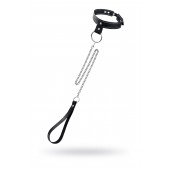 Черный узкий однослойный ошейник с серебристым поводком-цепочкой - Pecado - купить с доставкой в Костроме