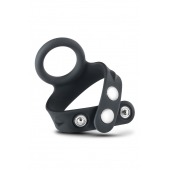 Черное эрекционное кольцо с подхватом мошонки на кнопках VS6 - Blush Novelties - в Костроме купить с доставкой