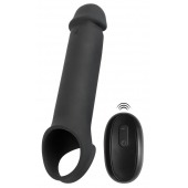 Черная вибронасадка для пениса с хомутом для мошонки и пультом ДУ Remote Controlled Penis Extension - Orion - в Костроме купить с доставкой