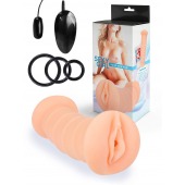 Телесный двусторонний мастурбатор с вибропулей и эрекционными кольцами в комплекте - Sexy Girl - в Костроме купить с доставкой
