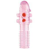 Гелевая розовая насадка с шариками и шипами - 14 см. - ToyFa - в Костроме купить с доставкой