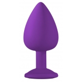 Большая фиолетовая анальная пробка Emotions Cutie Large с голубым кристаллом - 10 см. - Lola Games - купить с доставкой в Костроме