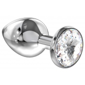 Большая серебристая анальная пробка Diamond Clear Sparkle Large с прозрачным кристаллом - 8 см. - Lola Games - купить с доставкой в Костроме