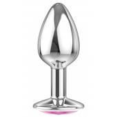 Малая серебристая анальная пробка Diamond Pink Sparkle Small с розовым кристаллом - 7 см. - Lola Games - купить с доставкой в Костроме