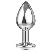 Большая серебристая анальная пробка Diamond Purple Sparkle Large с фиолетовым кристаллом - 8 см. - Lola Games - купить с доставкой в Костроме