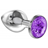 Большая серебристая анальная пробка Diamond Purple Sparkle Large с фиолетовым кристаллом - 8 см. - Lola Games - купить с доставкой в Костроме