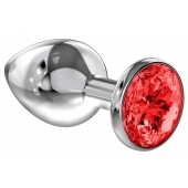 Большая серебристая анальная пробка Diamond Red Sparkle Large с красным кристаллом - 8 см. - Lola Games - купить с доставкой в Костроме
