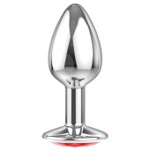 Малая серебристая анальная пробка Diamond Red Sparkle Small с красным кристаллом - 7 см. - Lola Games - купить с доставкой в Костроме