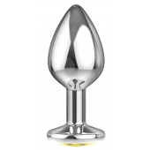 Большая серебристая анальная пробка Diamond Yellow Sparkle Large с жёлтым кристаллом - 8 см. - Lola Games - купить с доставкой в Костроме
