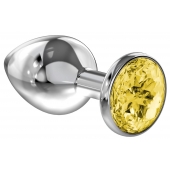 Большая серебристая анальная пробка Diamond Yellow Sparkle Large с жёлтым кристаллом - 8 см. - Lola Games - купить с доставкой в Костроме