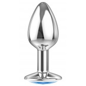 Малая серебристая анальная пробка Diamond Light blue Sparkle Small с голубым кристаллом - 7 см. - Lola Games - купить с доставкой в Костроме
