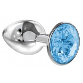 Малая серебристая анальная пробка Diamond Light blue Sparkle Small с голубым кристаллом - 7 см. - Lola Games - купить с доставкой в Костроме