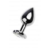 Серебристая анальная пробка с прозрачным кристаллом-сердцем - 8 см. - ToyFa - купить с доставкой в Костроме