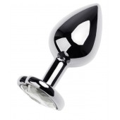 Серебристая анальная пробка с прозрачным кристаллом-сердцем - 8 см. - ToyFa - купить с доставкой в Костроме