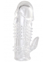 Прозрачная гелевая насадка с шипами и клиторальным отростком - 13 см. - Toyfa Basic - в Костроме купить с доставкой
