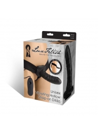 Чёрный полый страпон с вибрацией Unisex Vibrating Hollow Strap-On - 14 см. - Lux Fetish - купить с доставкой в Костроме