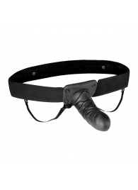 Чёрный полый страпон с вибрацией Unisex Vibrating Hollow Strap-On - 14 см. - Lux Fetish - купить с доставкой в Костроме