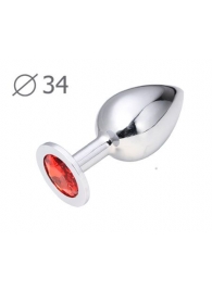 Коническая серебристая анальная втулка с красным кристаллом - 8,2 см. - Anal Jewelry Plug - купить с доставкой в Костроме