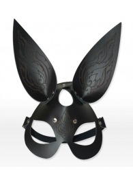 Чёрная кожаная маска с длинными ушками и эффектом тату - Sitabella - купить с доставкой в Костроме