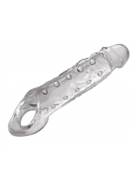 Прозразная закрытая насадка на пенис с поддержкой мошонки Clearly Ample Penis Enhancer - 22 см. - XR Brands - в Костроме купить с доставкой