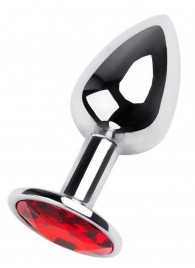 Маленькая коническая серебристая анальная пробка с красным кристаллом - 7 см. - ToyFa - купить с доставкой в Костроме