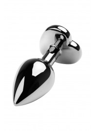 Серебристая коническая анальная пробка с красным кристаллом-сердечком - 7 см. - ToyFa - купить с доставкой в Костроме