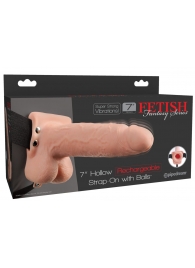 Телесный перезаряжаемый вибрострапон 7  Hollow Rechargeable Strap-on with Balls - 20,3 см. - Pipedream - купить с доставкой в Костроме